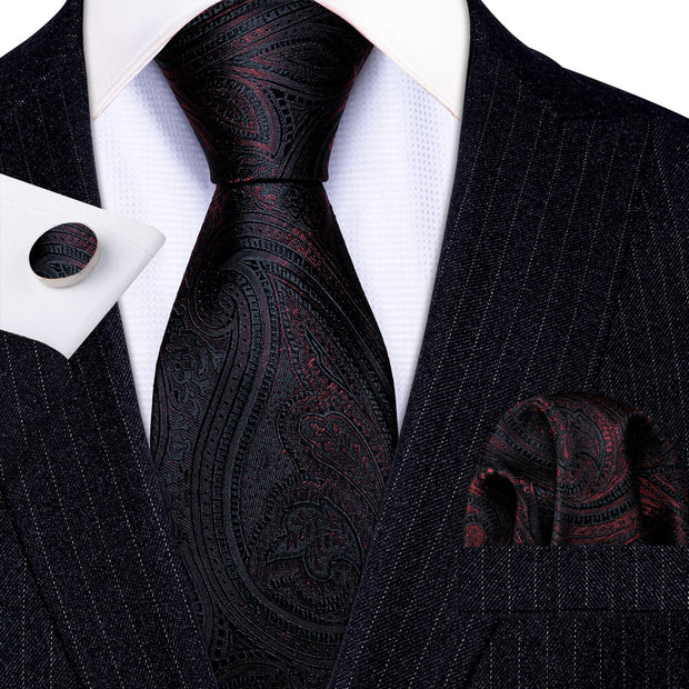 3PC Fashion Luxury Dark Floral 100% Silk Tie Gifts For Men Suit
