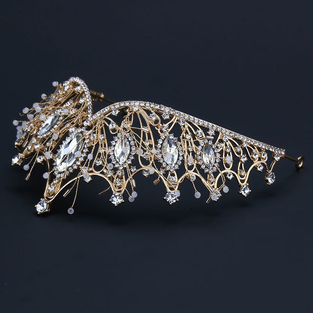 Vintage Golden Bride Queen Crown Princess Headwear Rhinestone Headband