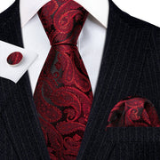 3PC Fashion Luxury Dark Floral 100% Silk Tie Gifts For Men Suit