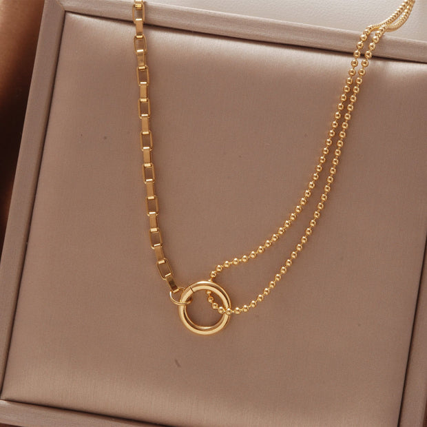 New In Trend Stainless Steel Double Layer Bead Annulation Pendant Necklaces
