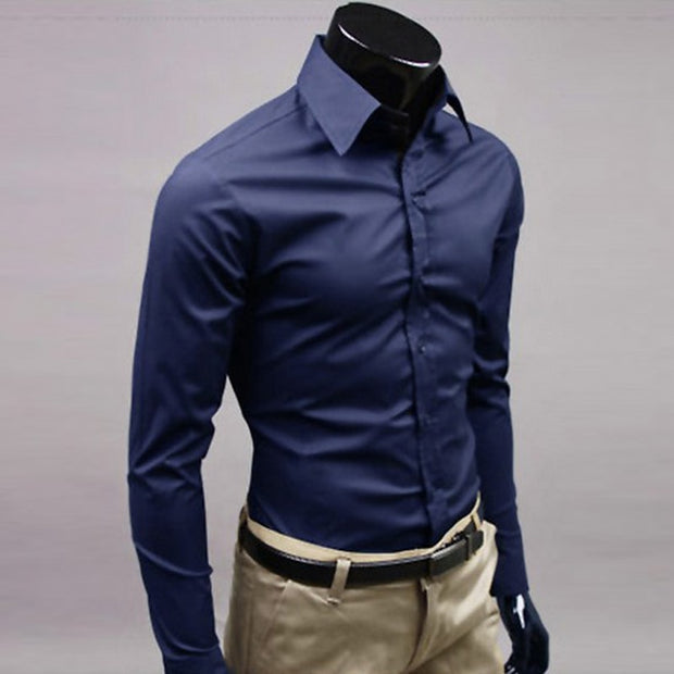 Button Up T Shirt Slim Fit Casual Long-sleeved Blouse Formal Social Business
