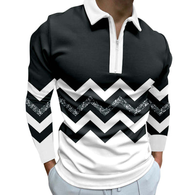 Fashion Men's Clothing Polo Shirts Wave Striped Print Casual Short Sleeve