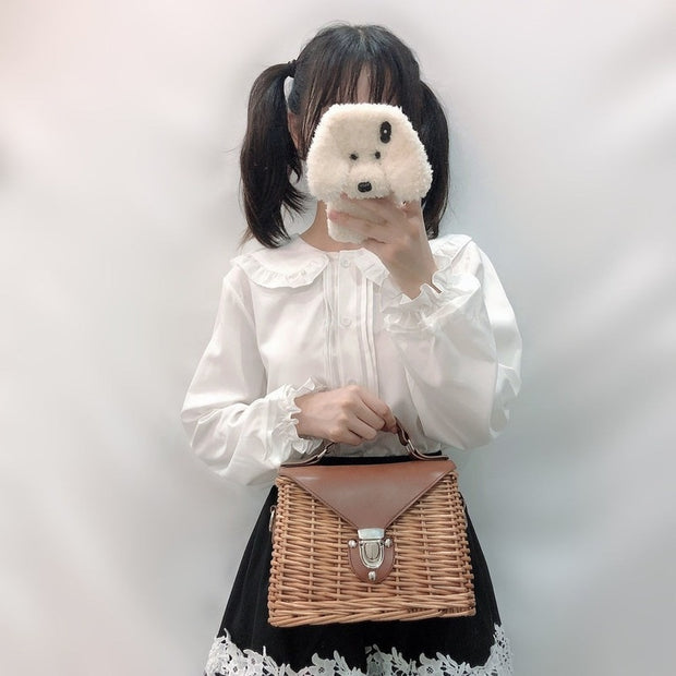 QWEEK White Shirt Women Kawaii Peter Pan Collar Blouses