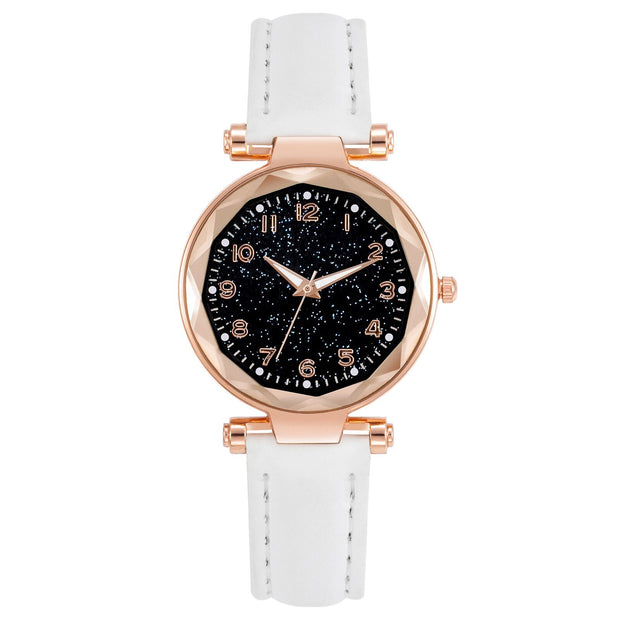 Women Fashion Watch Leater Band Dazzling Digital Face Ladies Quartz Watch