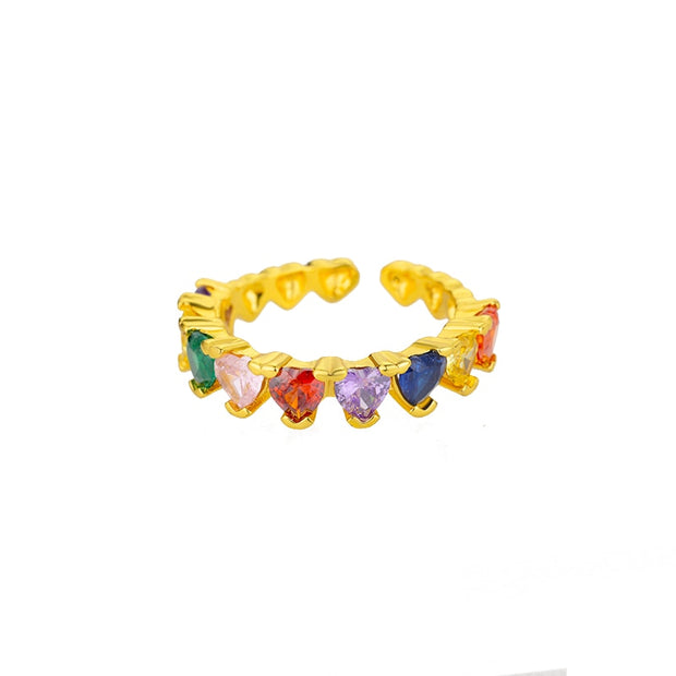 Zircon Double Heart Rings For Women Crystal Stainless Steel Heart Love Adjustable Ring