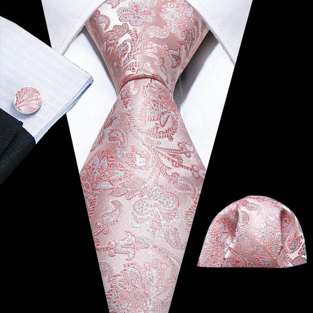 Tie Set Silk Jacquard Floral Necktie Wedding Business Handkerchief Cufflinks Tie