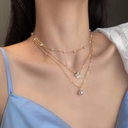 Vintage Pearl Charm Layered Necklace Women Jewelry Layered Accessories