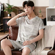Ice Silk Pajamas Set V-neck Pullover Summer Short-sleeved Thin Silk Pajamas for Men