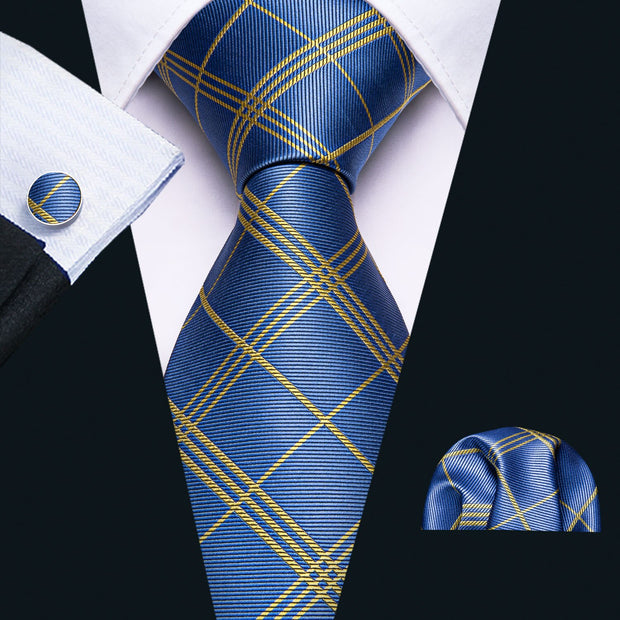 Fashion Green Plaid Men Tie Set Silk Jacquard Necktie Wedding Business