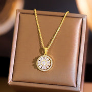 Stainless Steel Rotating Sunflower Pendant Necklace for Women Jewelry Luxury