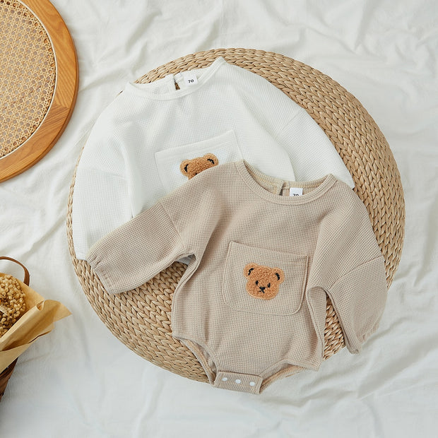 Txlixc Baby Spring Fall Romper Cute Bear Embroidery Long Sleeve