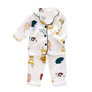 Satin Pajamas Set Autumn Cartoon Print Long Sleeve Pyjamas Baby Boy Girls