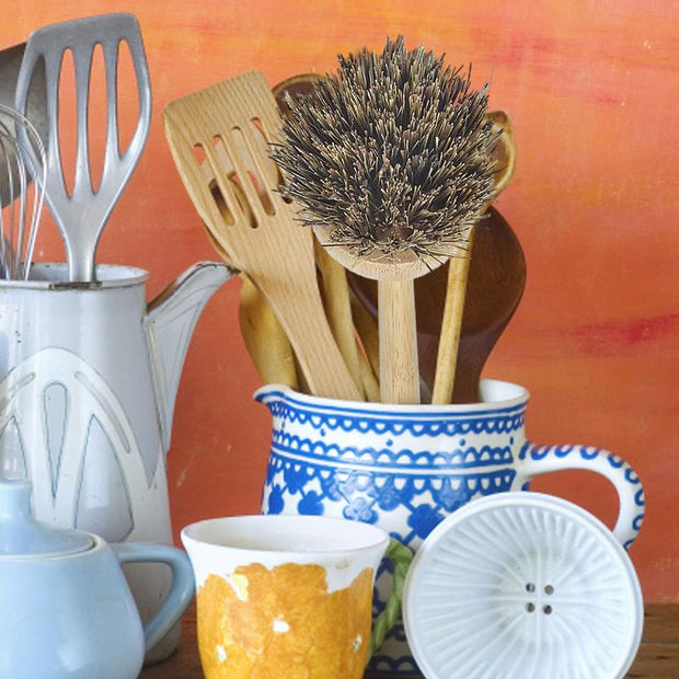 Natural Pan Cleaning Brush Bamboo Handle Dish Brush