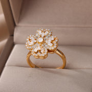 Rotating Four Clover Adjustable Rings for Women Stainless Steel Wedding Ring