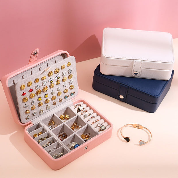 PU Leather Double Layer Lock Earrings Display Organizer Case Jewelry Box