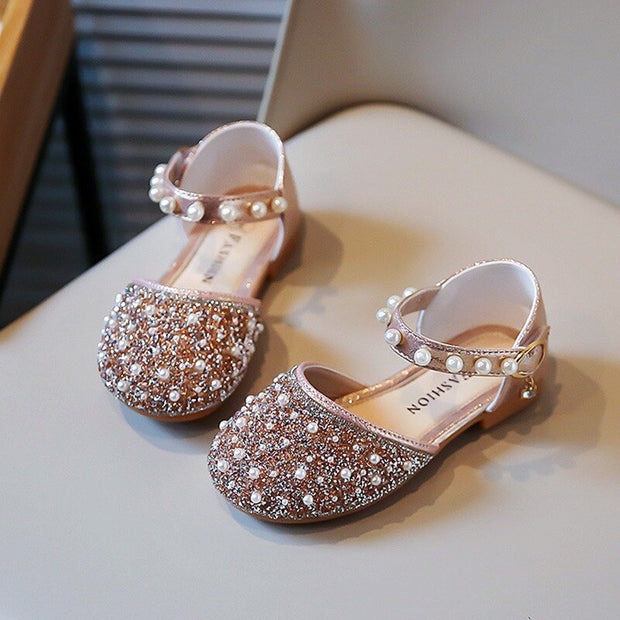 Jlong Summer Kids Girls Vintage Sandals Korean Style Princess Fashion Pearl Beads