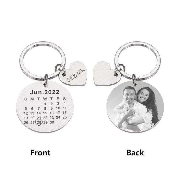Personalized Custom Key Chain Ring Engraved Calendar Date Stainless Steel Keyring