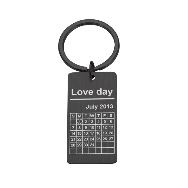 Personalized Custom Key Chain Ring Engraved Calendar Date Stainless Steel Keyring
