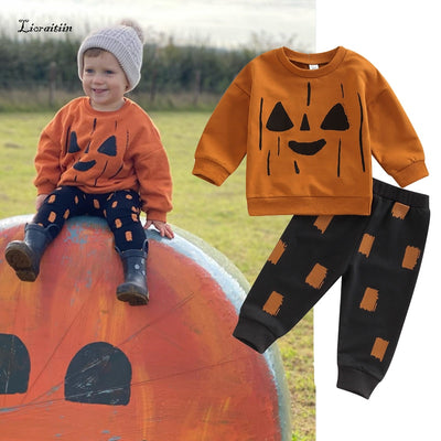 Lioraitiin 0-4Years Toddler Baby Girl Boy 2Pcs Autumn Halloween Clothing
