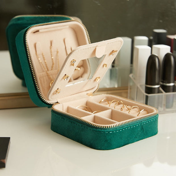 Jewelry Box Organizer Display Velvet Portable Leather Travel Jewelry Case
