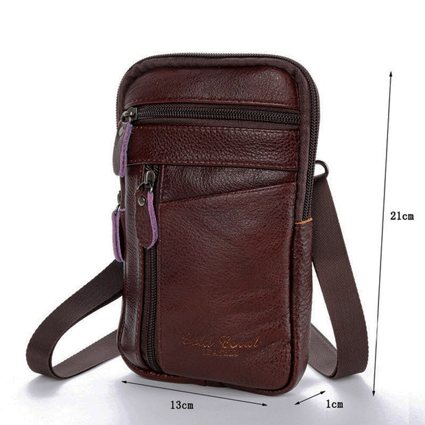 Men Genuine Leather Crossbody bag Vintage Cow Solid Color Belt Packs