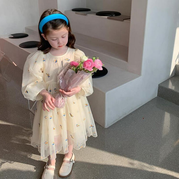 Girls Cute Lace Dress Autumn Fluffy Mesh Princess Dresses For Kids