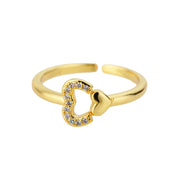 Zircon Double Heart Rings For Women Crystal Stainless Steel Heart Love Adjustable Ring