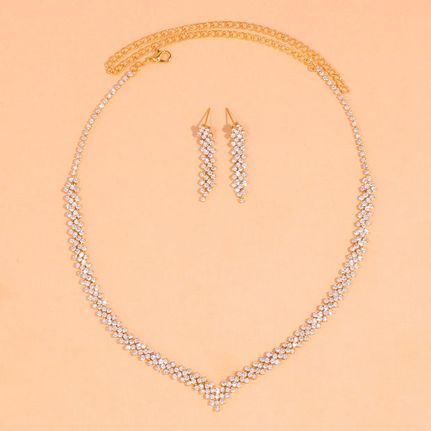 StoneFans Lozenge Necklace Earrings Set Aesthetic Women Bridal Accessories