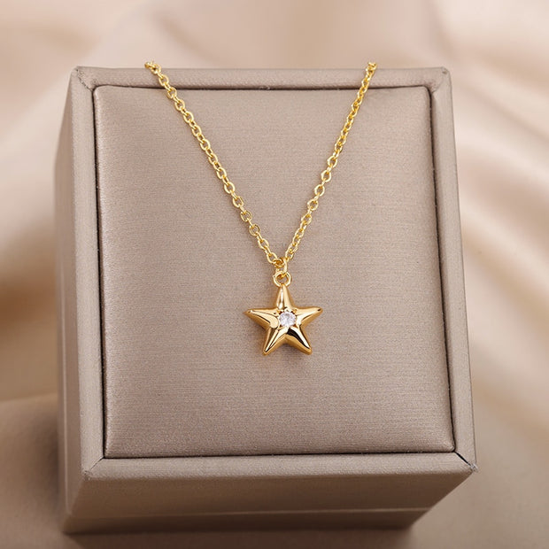 Stainless Steel Star Necklace For Women Silver Color Chain Geometric Choker