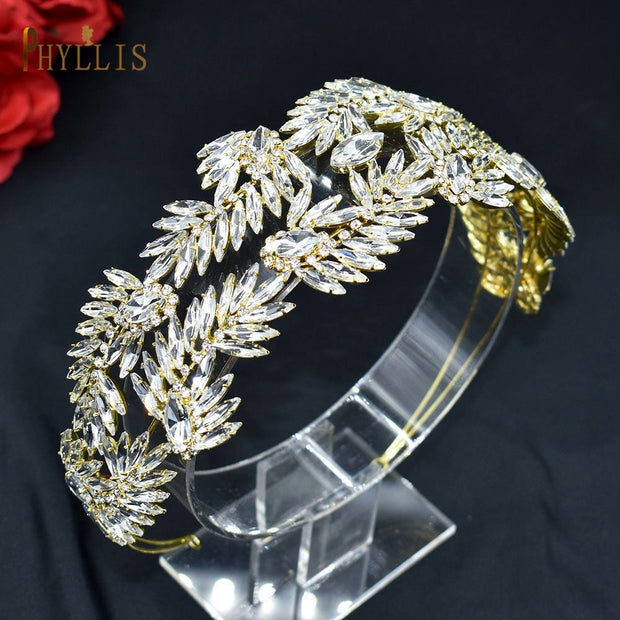 A254 Silver Gold Bride Headband Rhinestone Hair Jewelry for Women Tiaras Luxury