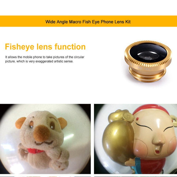 Fisheye Wide Angle 3 in 1 Wide Angle Macro Fisheye Phone Camera Lens Kit with Phone Clip