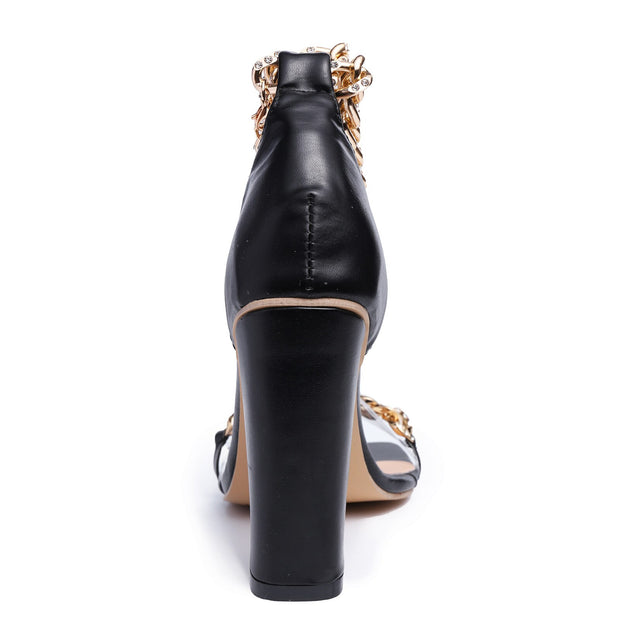 Gold-Tone Chain Embellished Ankle Strap High Heel Sandals for Women