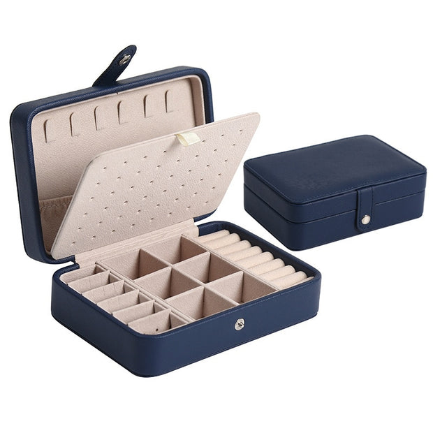 PU Leather Double Layer Lock Earrings Display Organizer Case Jewelry Box
