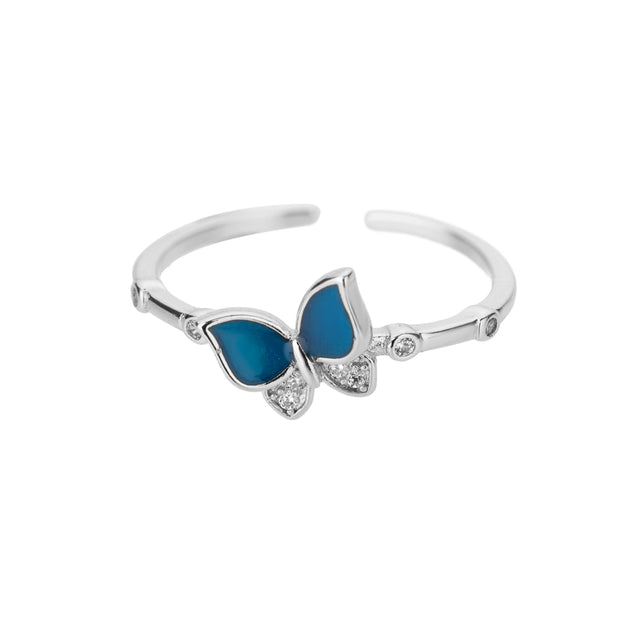 Zircon Butterfly Rings Stainless Steel Twisted Chain Finger Adjustable