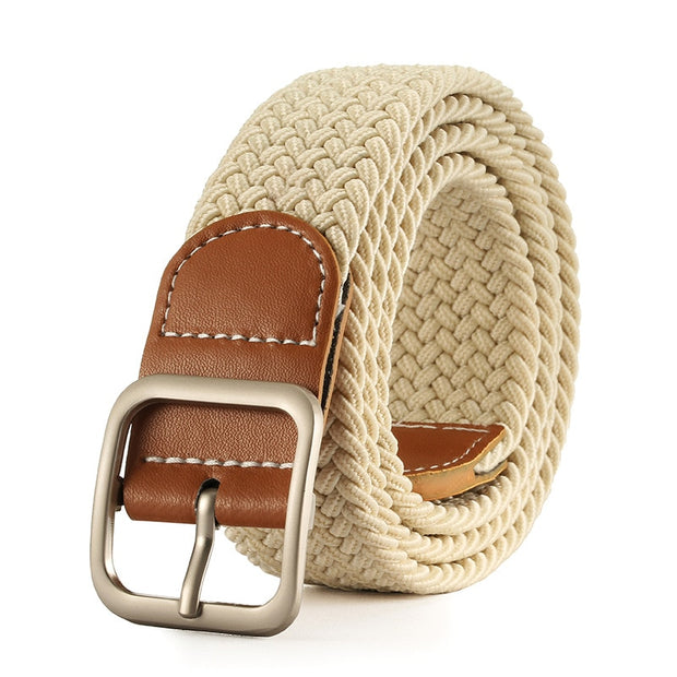 New Fashion Metal Pin Buckle Elastic Braided Stretch Belts Male