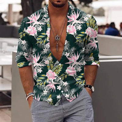 Autumn Fashion Men Shirts Oversized Shirts Casual Floral Print