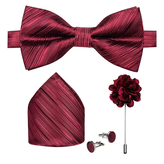 Wedding Bow Tie for Men Classic Red Pre-tied Bowtie Gift Set