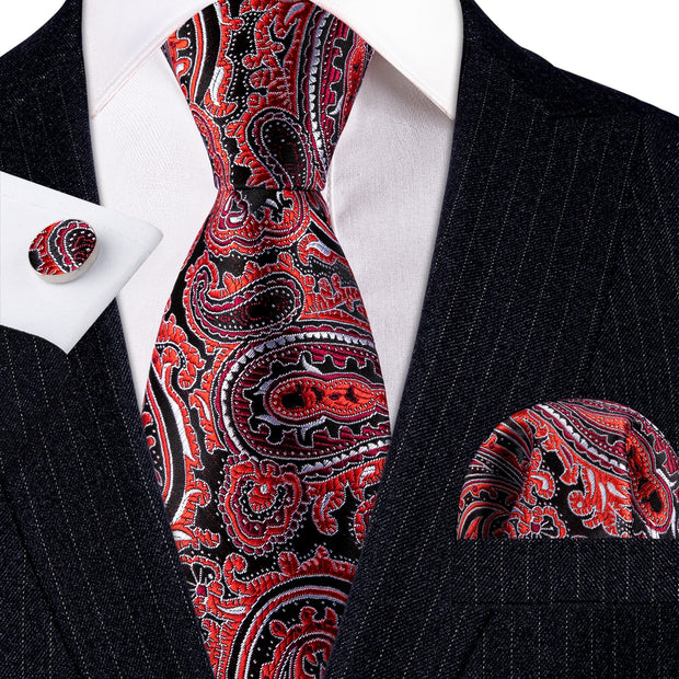 3PC Fashion Luxury Dark Floral 100% Silk Tie Gifts For Men Suit