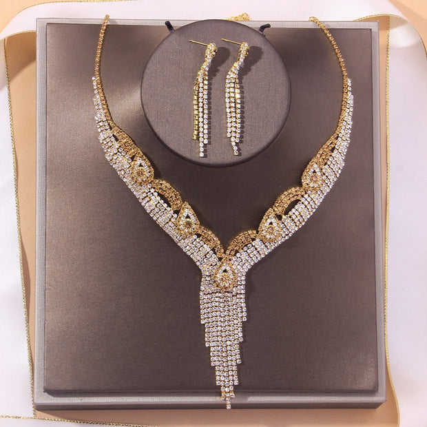 Stonefans Fashion Rhinestone Tassel Necklace and Earring Set for Women