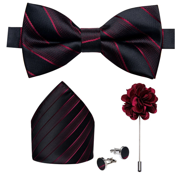 Wedding Bow Tie for Men Classic Red Pre-tied Bowtie Gift Set