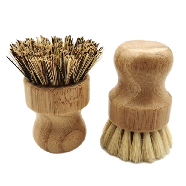 Bamboo Dish Scrub Brushes Palm Pot Dish Brush Round Scrubber For Kitchen