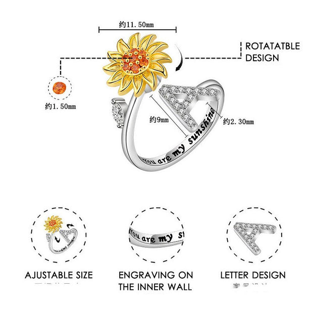 You Are My Sunshine Spinner Sunflowe Rings For Women Fidget Anti Stress