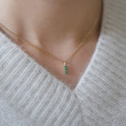 925 Sterling Silver 14k Gold Plated Necklace for Women Retro Green Three Zircon Mini