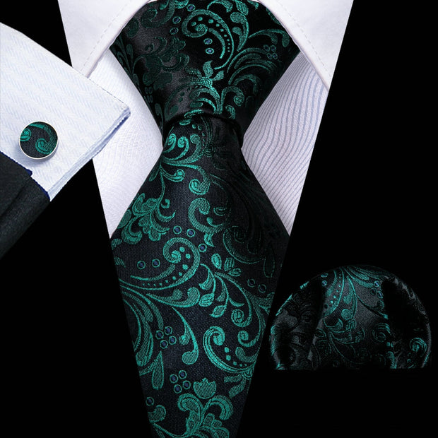 Tie Set Silk Jacquard Floral Necktie Wedding Business Handkerchief Cufflinks Tie