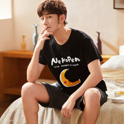 Summer Casual men's pajamas Knitted cottonshort sleeve shorts Striped