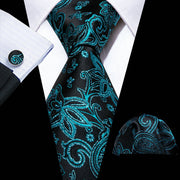 Silk Jacquard Floral Necktie Wedding Business Handkerchief Cufflinks Tie