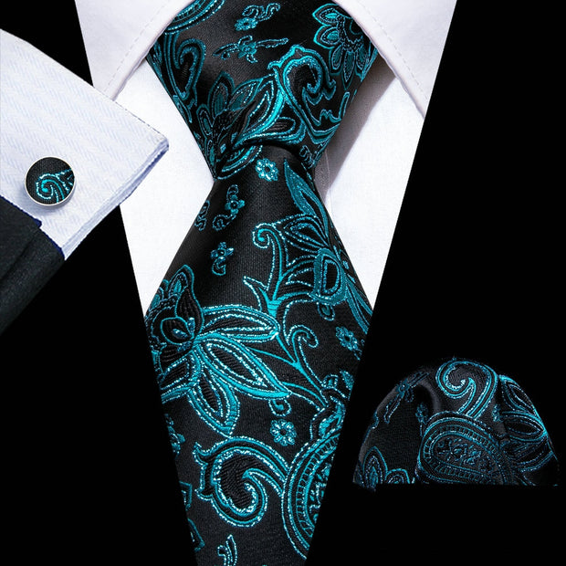 Tie Set Silk Jacquard Floral Necktie Wedding Business Handkerchief Cufflinks Tie