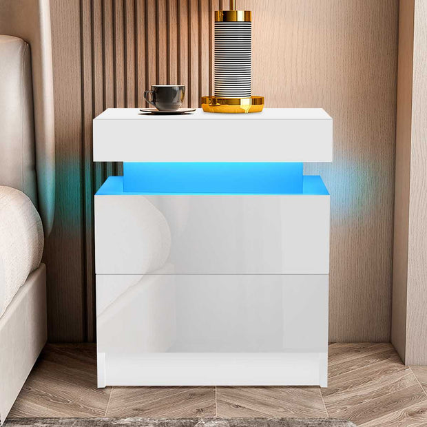 RGB LED Coffee Table 2 Drawers Table Storage Organizer Bedside Cabinet