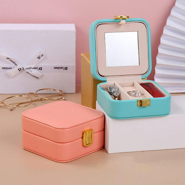Protable Leather Jewelry Box Small Earrings Holder Ring Necklace Casket For Jewelry