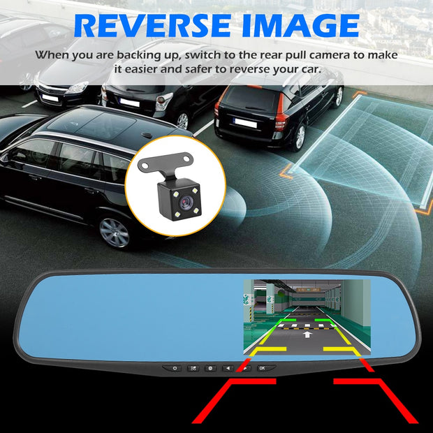 Q103B Dual Lens Car DVR Camera HD 1080p Rearview Mirror Dash Cam